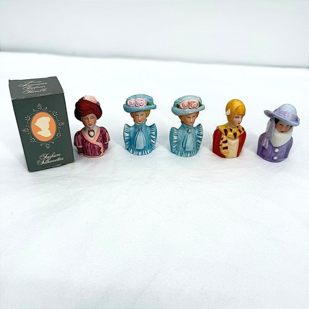 Avon American Fashion Thimble Set Lady Bust Figurines VTG Collectibles Trinkets